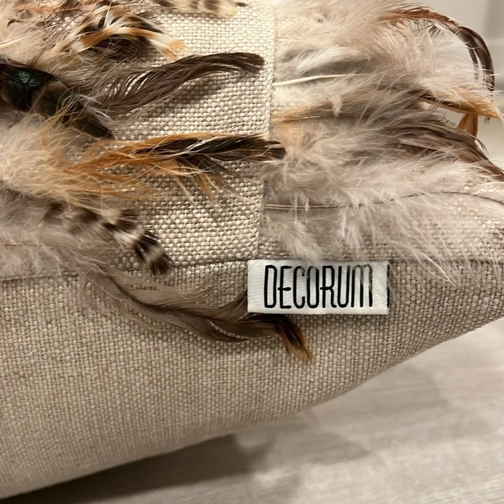 Decorum Large 24” Feathers on Linen Down Throw Accent Pillow